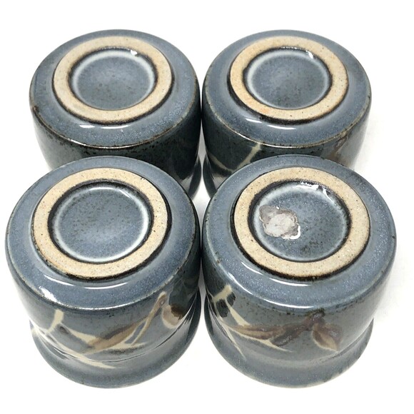 Vintage Studio Art Pottery Tea Set Bamboo Design Stoneware Teapot & 4 Cups Mugs - Picture 10 of 16